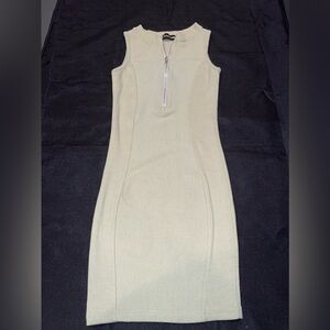 PrettyLittleThing Sage Green Thick Rib Contour Detail Zip Neck Bodycon Dress